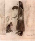 L S Lowry Two Figures, One Child And An Animal A4 Photo Print 1