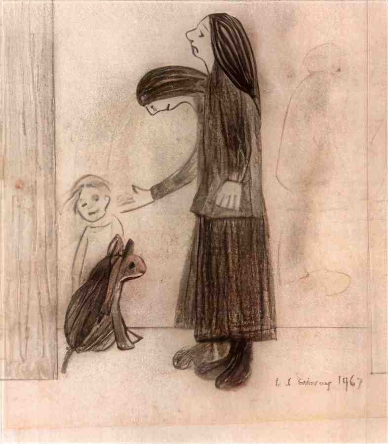 L S Lowry Two Figures, One Child And An Animal A4 Photo Print 1