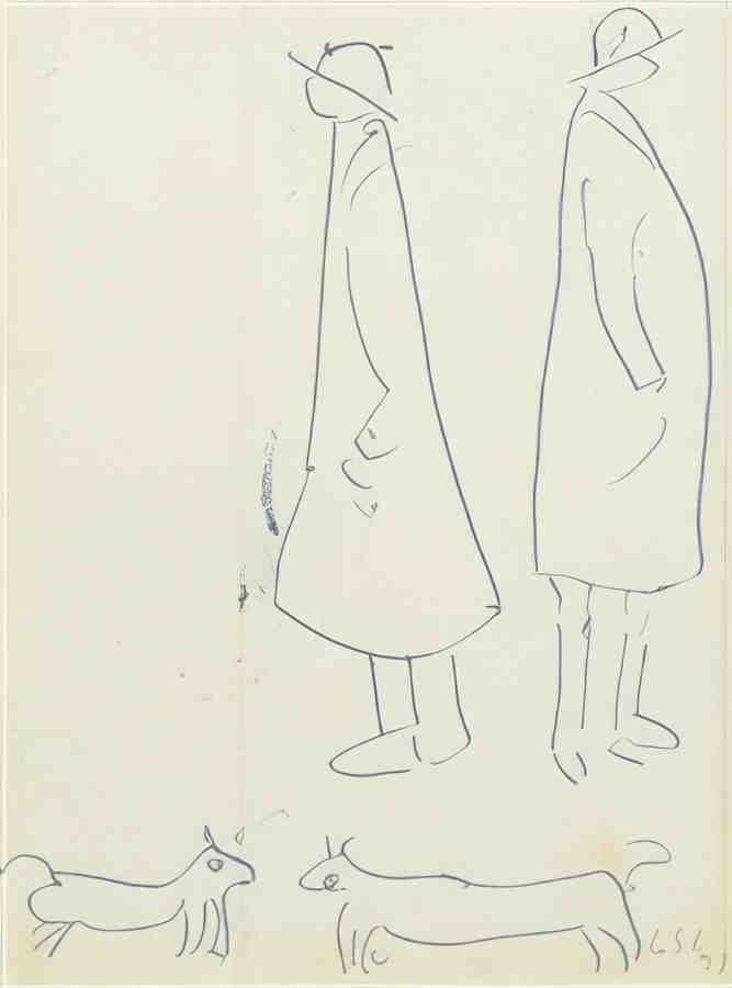 L S Lowry Two Gentlemen, Two Dogs A4 Photo Print