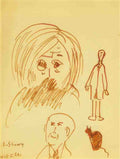 L S Lowry Two Heads, A Figure And A Cat A4 Art Photo Print