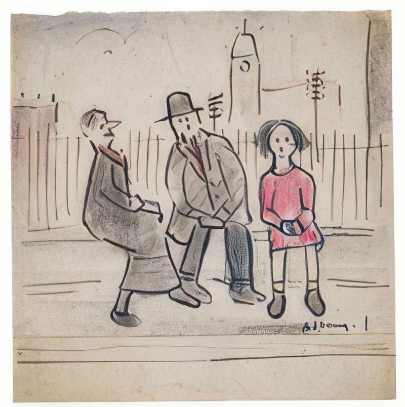 L S Lowry Untitled (Three Figures) A4 Photo Print 1