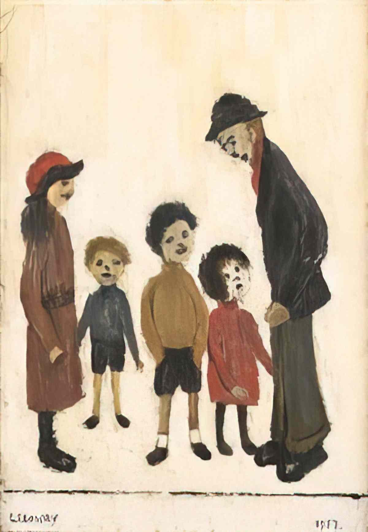 L S Lowry a beach scene at sandsend Art A4 Photo Print