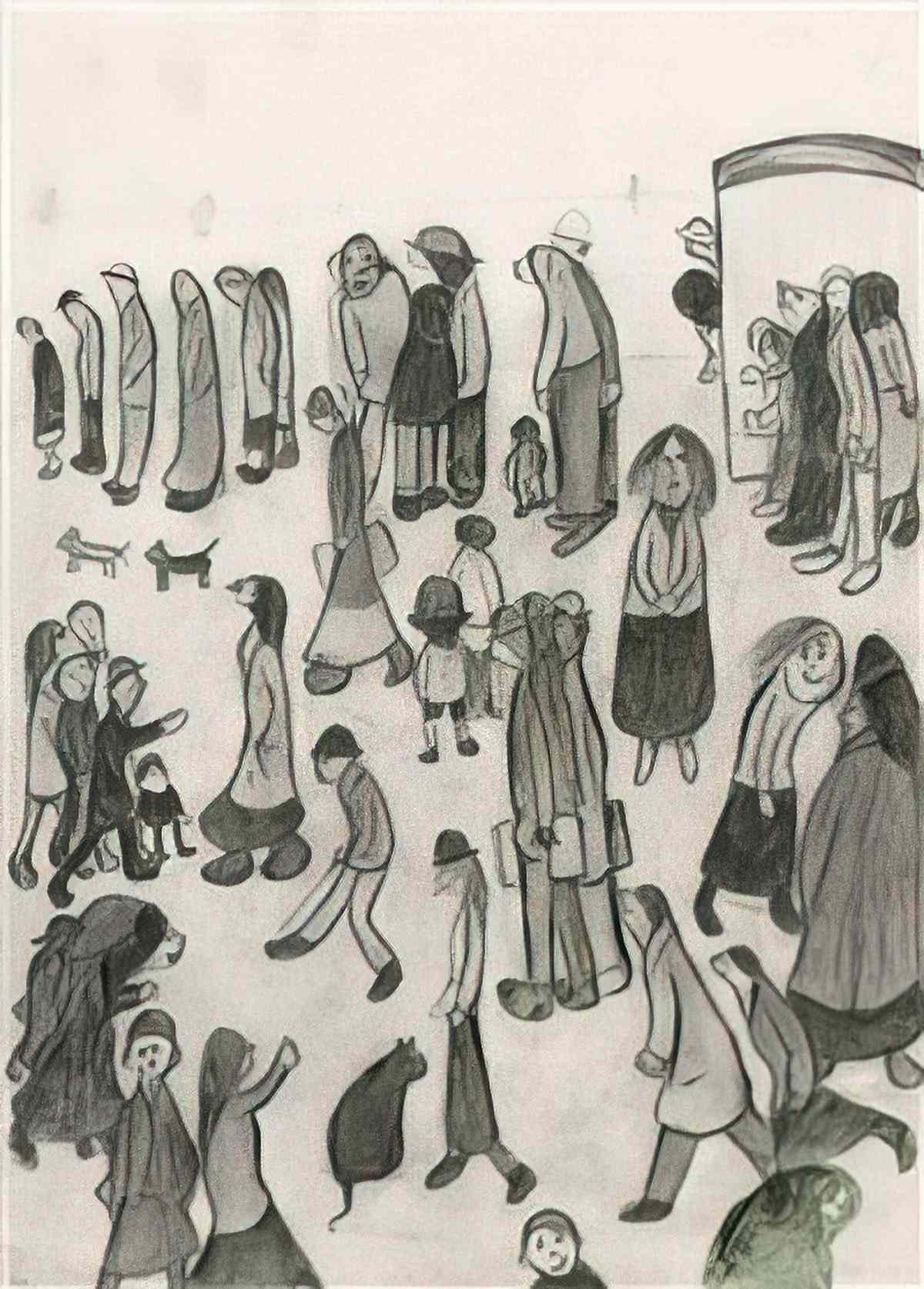 L S Lowry a boy a girl and a dog Art A4 Photo Print