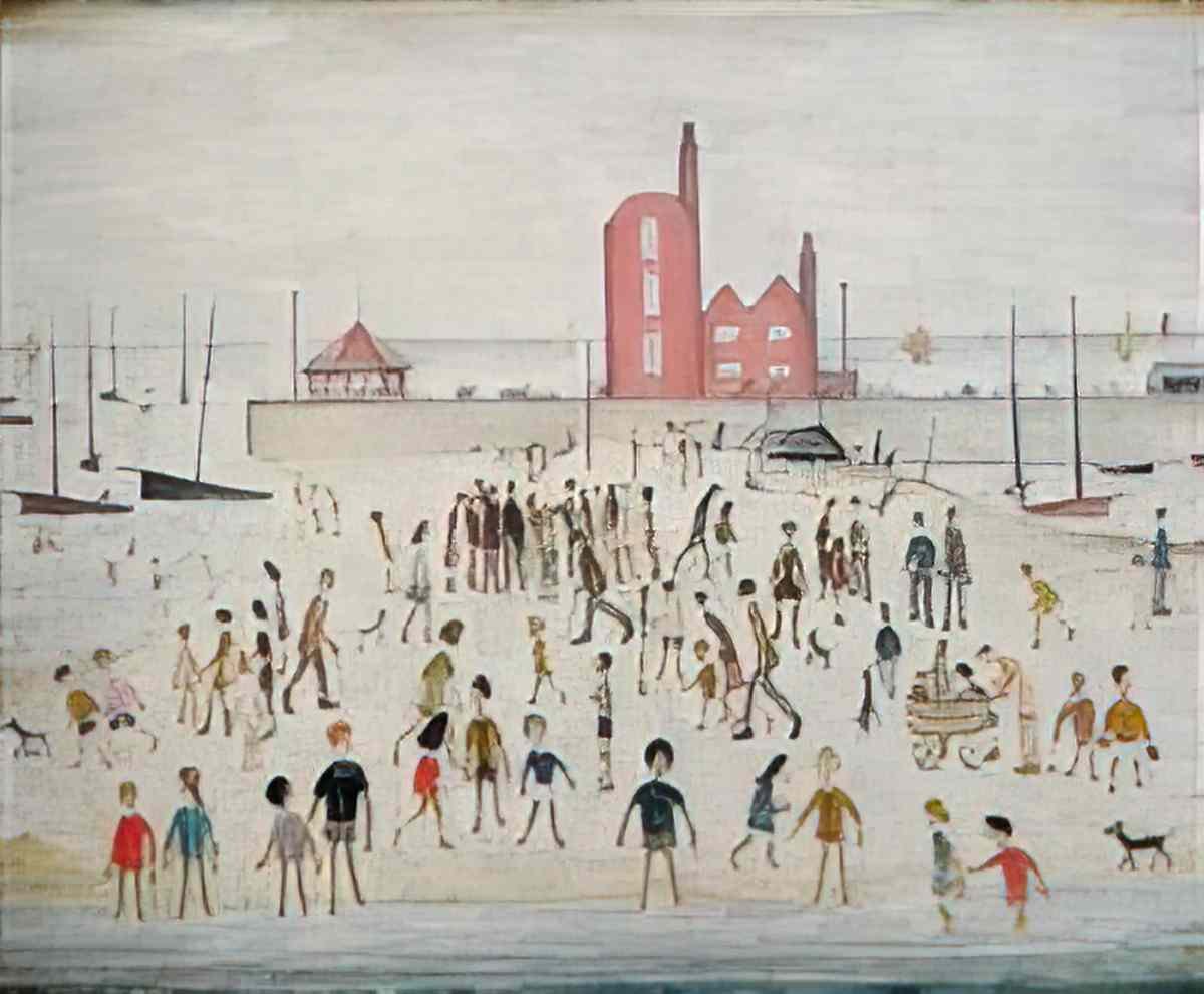 L S Lowry a crowded beach Art A4 Photo Print