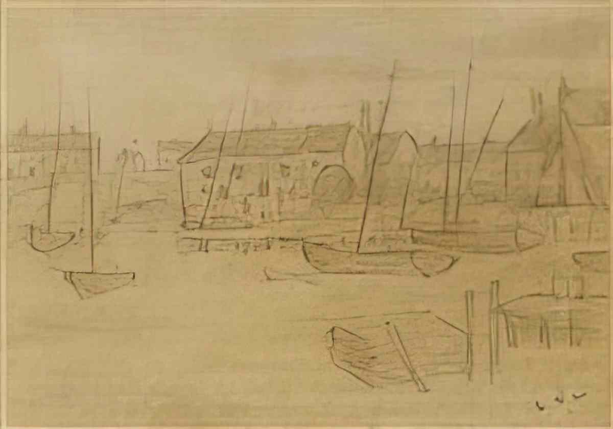 L S Lowry boats on the beach at lytham Art A4 Photo Print
