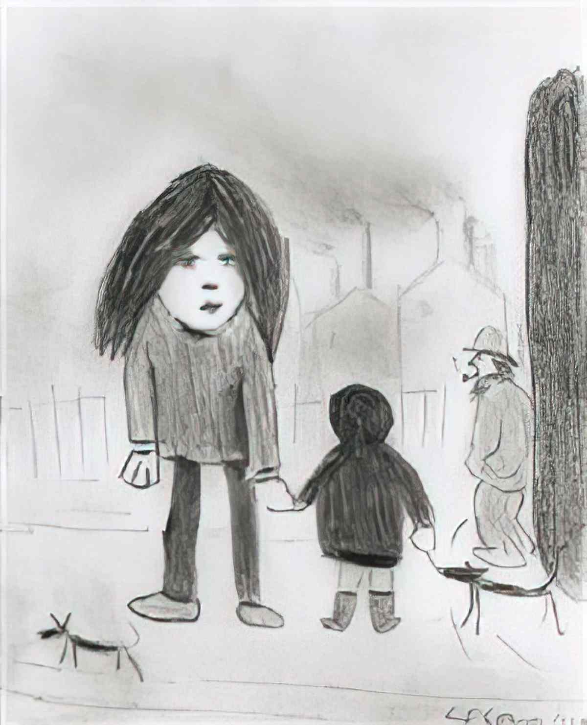 L S Lowry a street scene Art A4 Photo Print