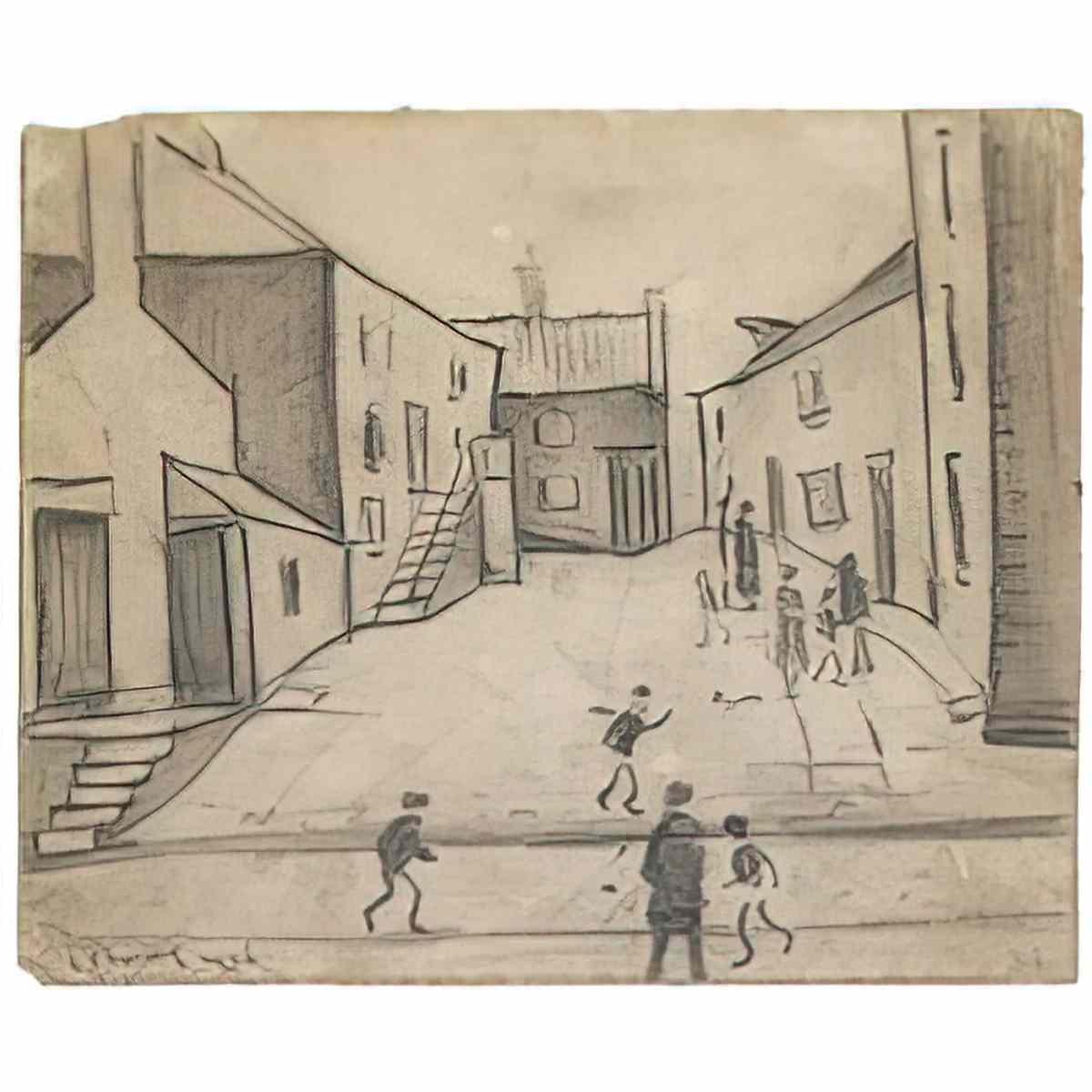 L S Lowry a village scene with church and figures Art A4 Photo Print