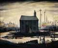 L S Lowry barges on a canal Art A4 Photo Print