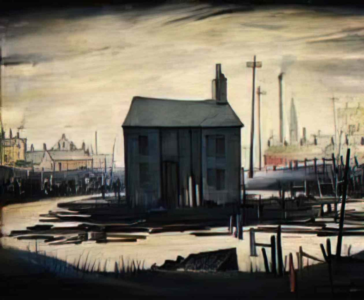 L S Lowry barges on a canal Art A4 Photo Print