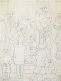 L S Lowry beach figures and huts Art A4 Photo Print