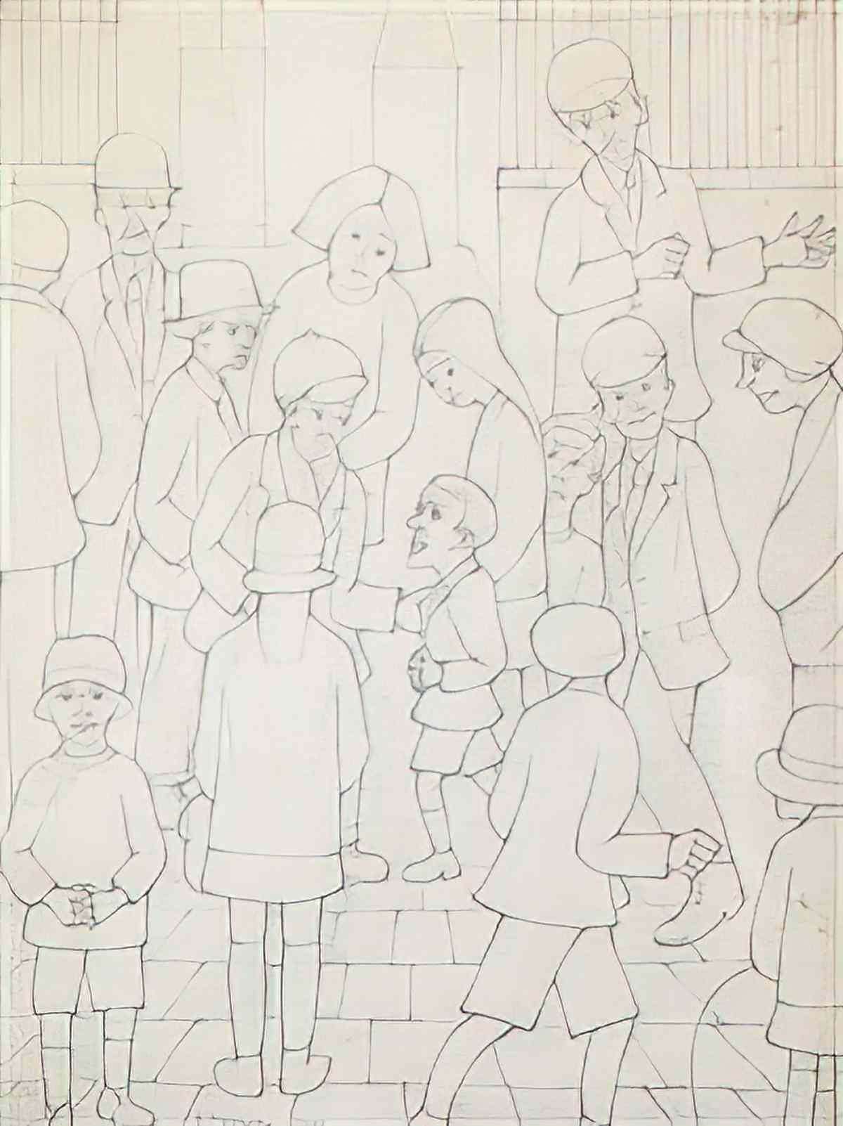 L S Lowry beach figures and huts Art A4 Photo Print