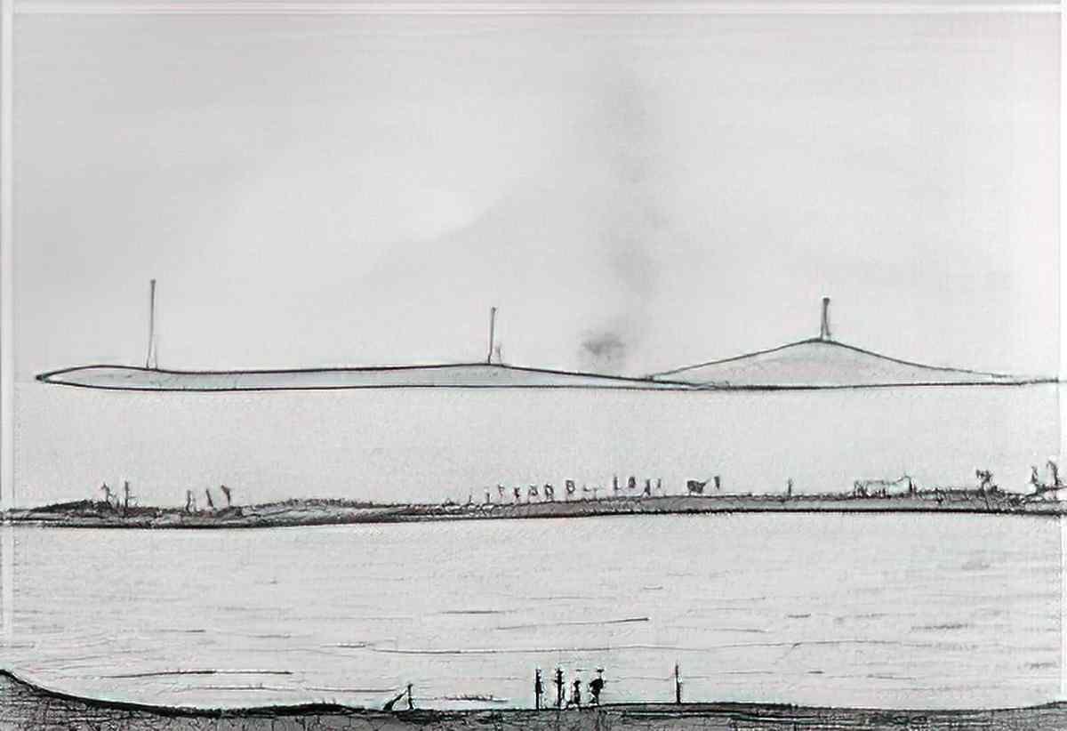 L S Lowry black cat Art A4 Photo Print