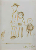 L S Lowry boy and girl walking Art A4 Photo Print