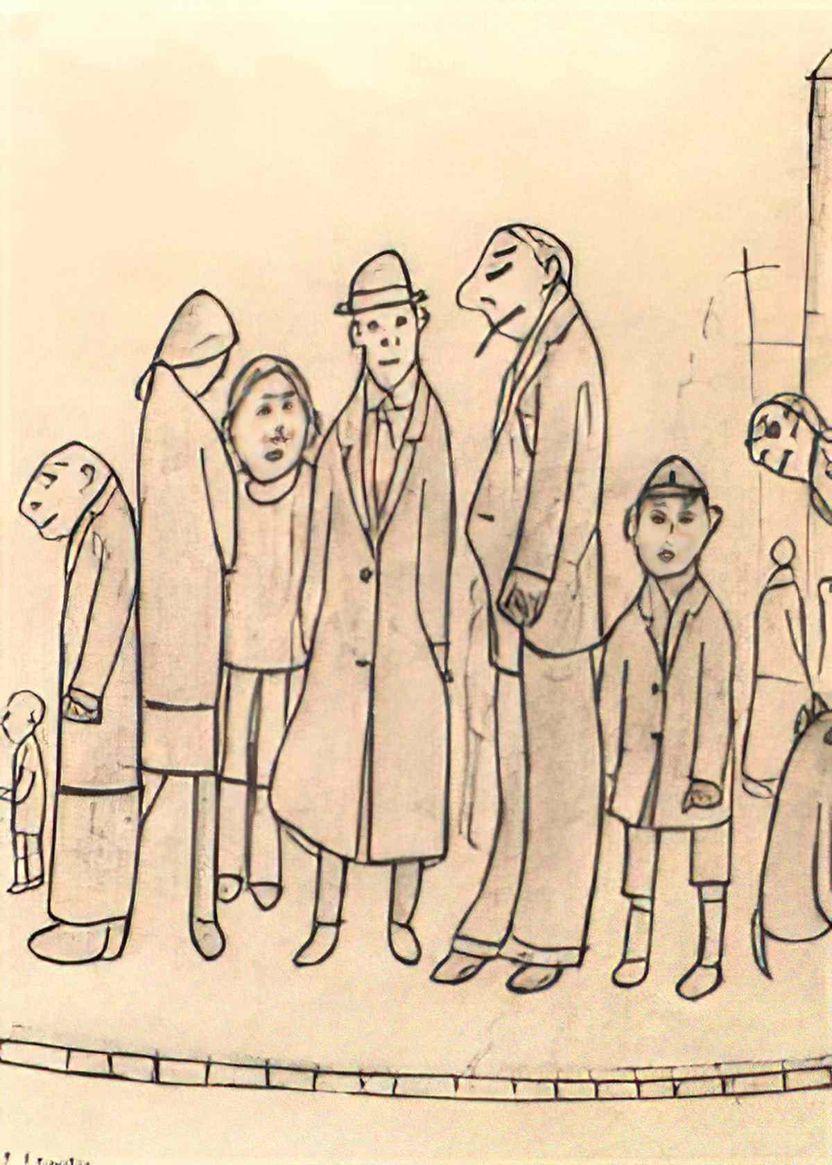 L S Lowry boy pushing a cart with two children Art A4 Photo Print