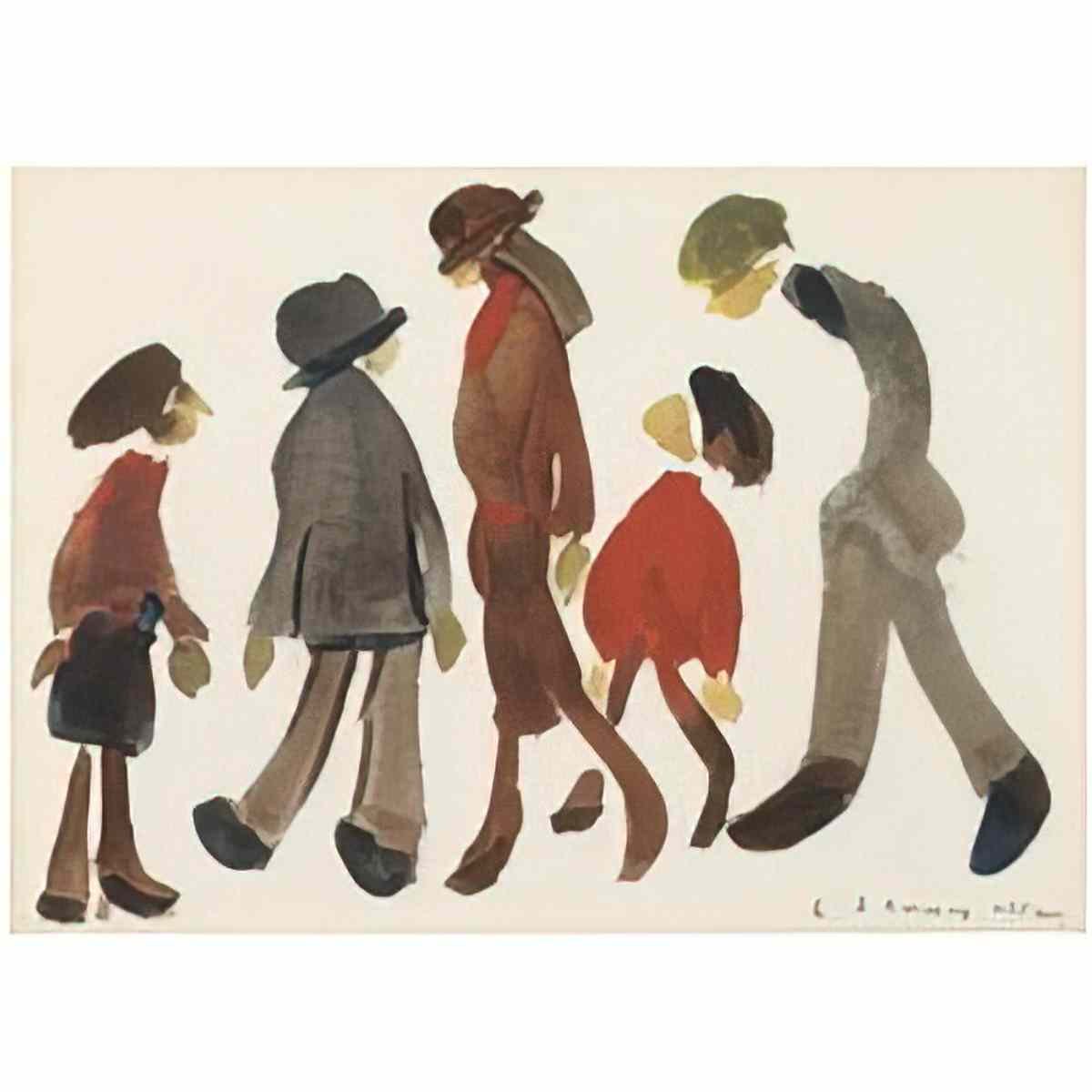 L S Lowry children sitting on a bench Art A4 Photo Print