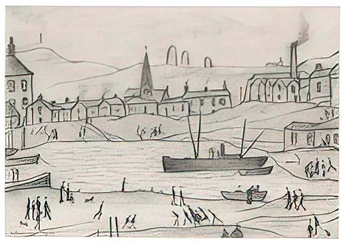 L S Lowry children walking up steps Art A4 Photo Print