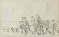 L S Lowry couple walking a dog next to a lamp post Art A4 Photo Print