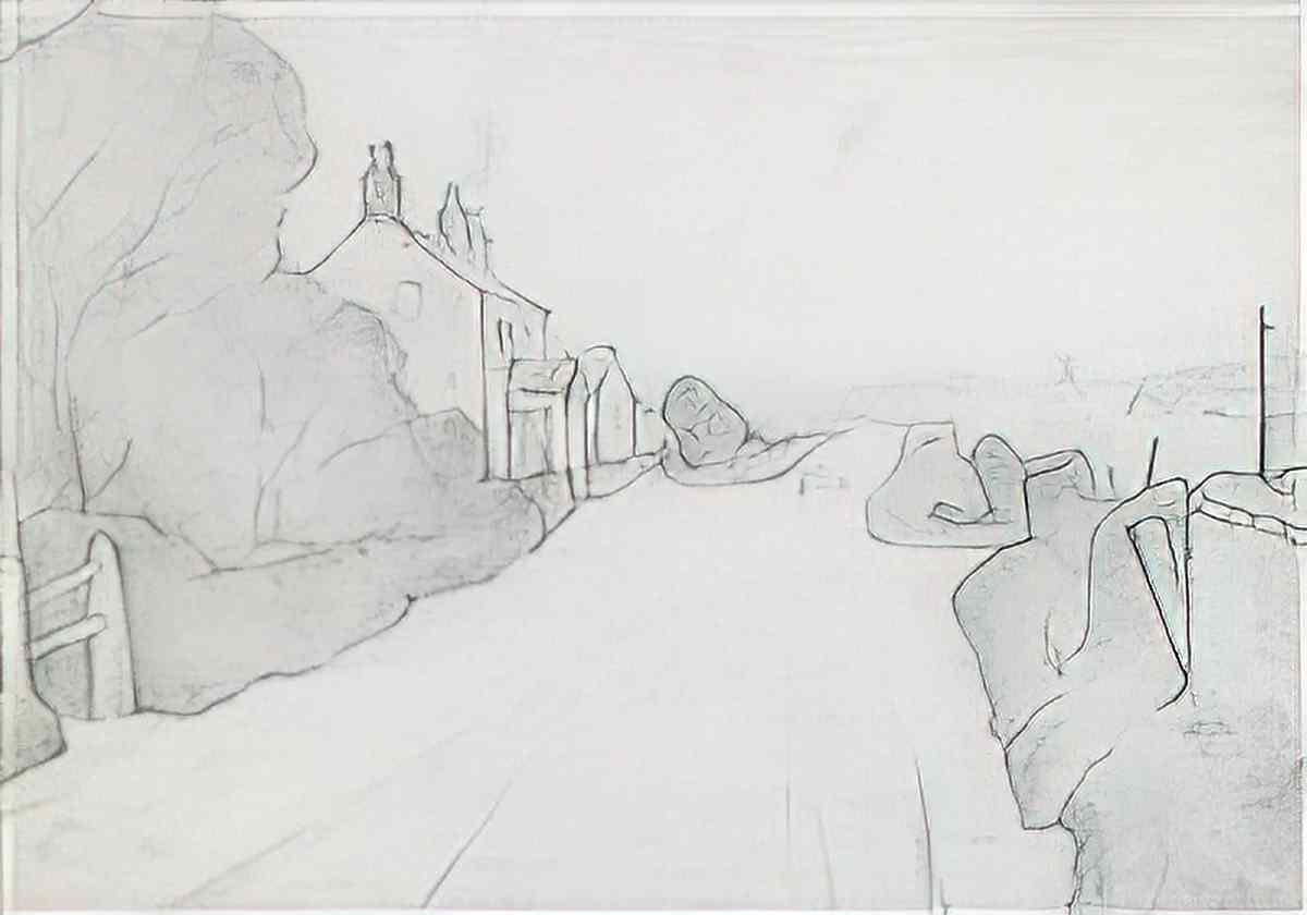 L S Lowry entrance to the dwellings Art A4 Photo Print