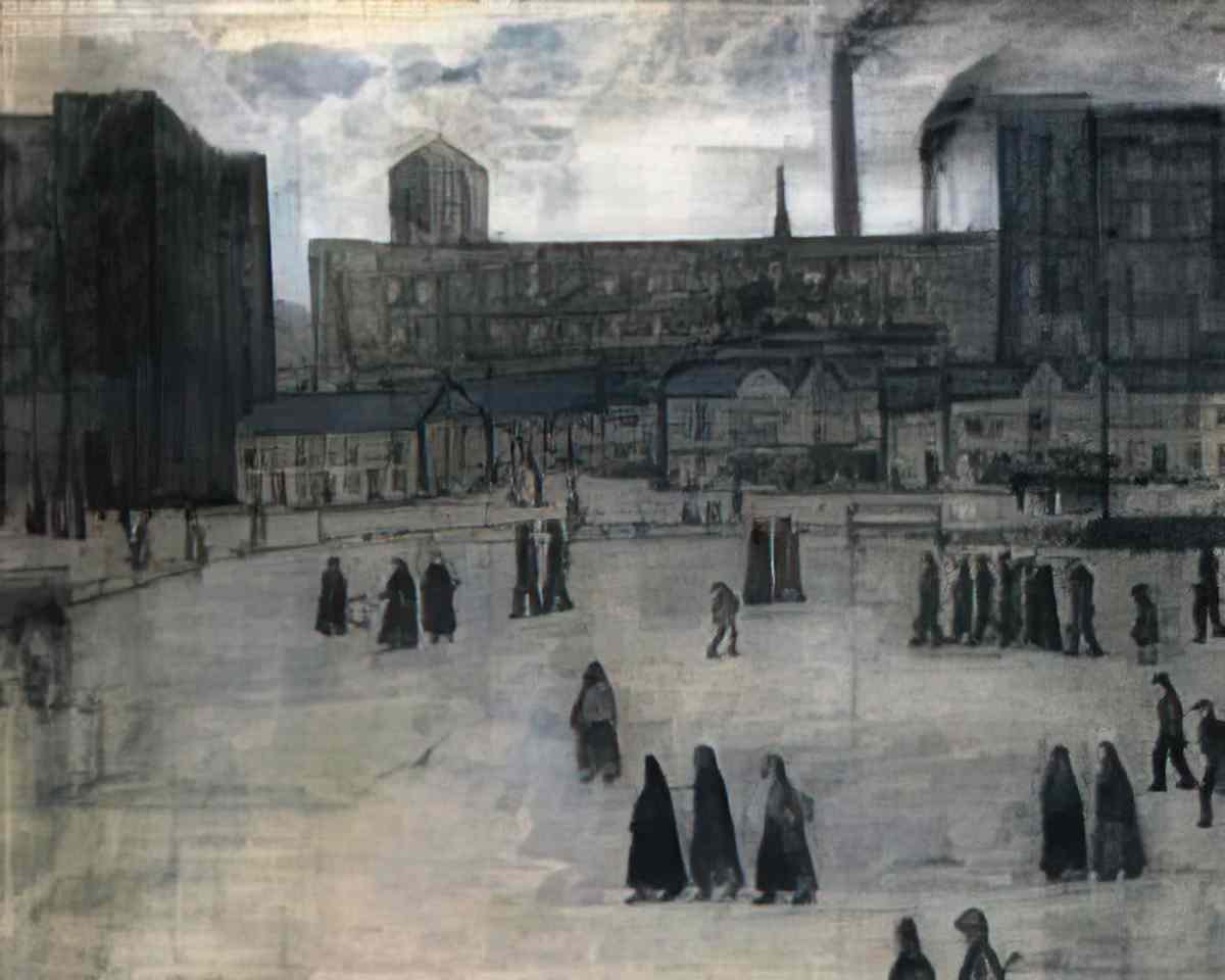 L S Lowry figure on a bench Art A4 Photo Print