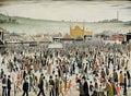 L S Lowry figures and a dog Art A4 Photo Print