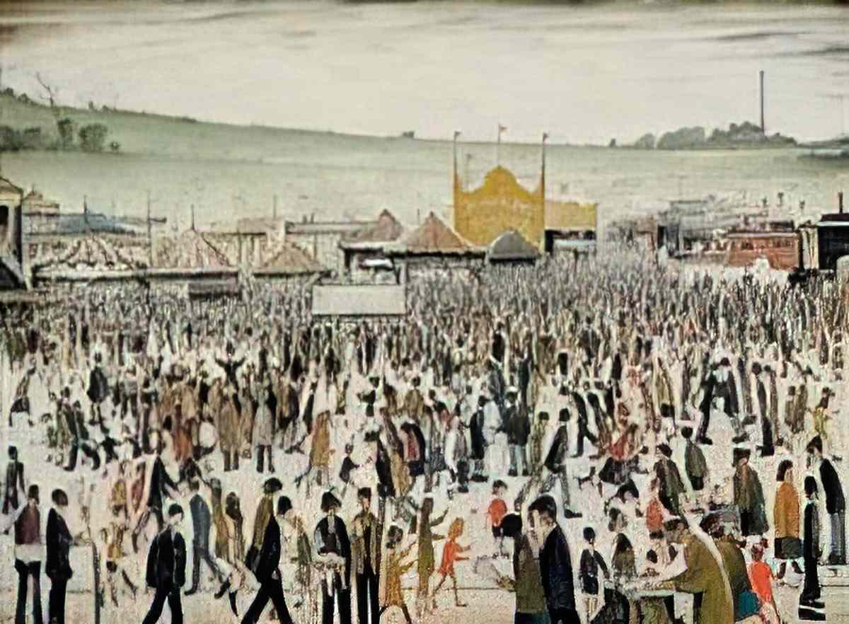 L S Lowry figures and a dog Art A4 Photo Print