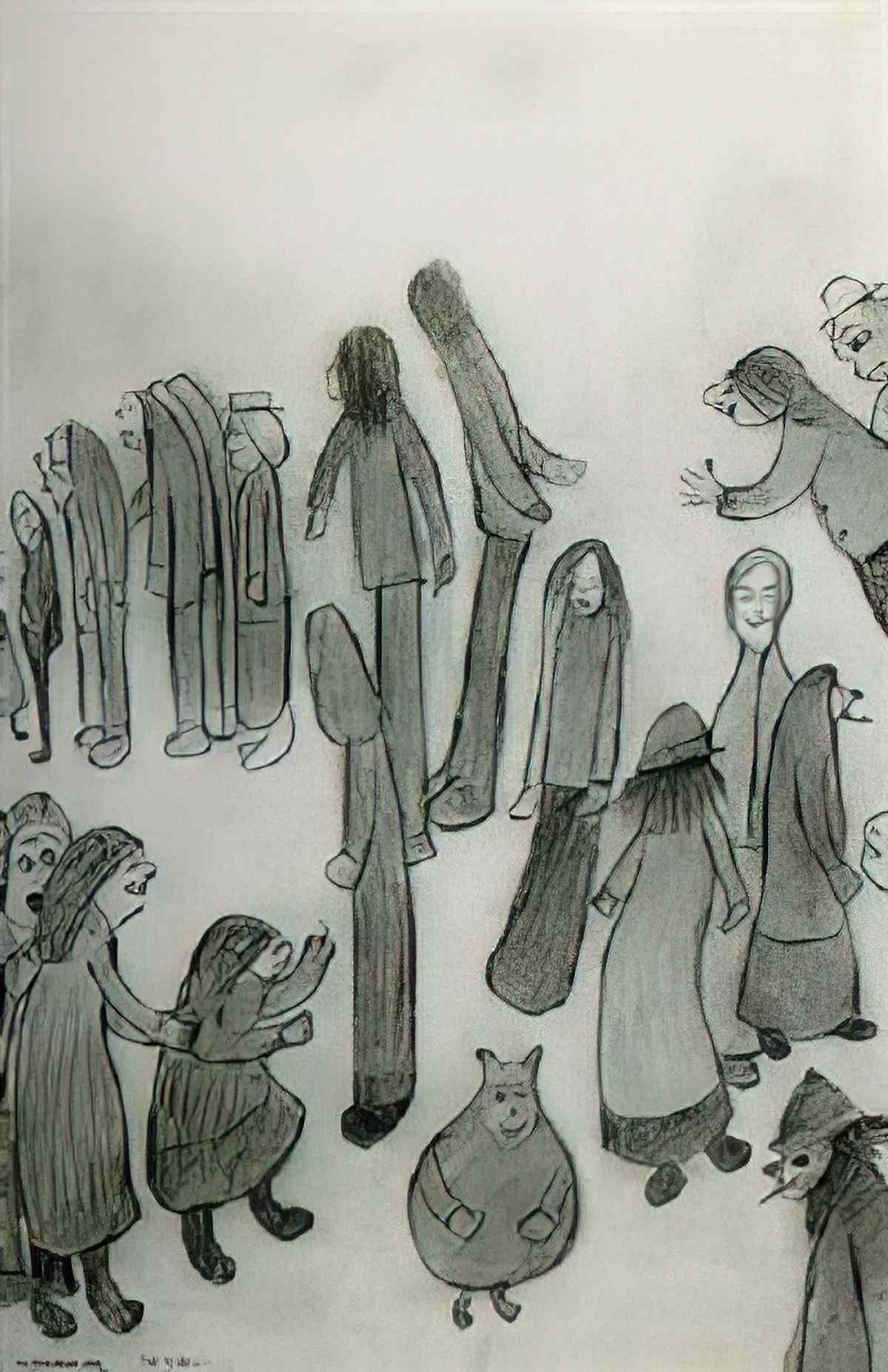 L S Lowry figures and dogs1 Art A4 Photo Print