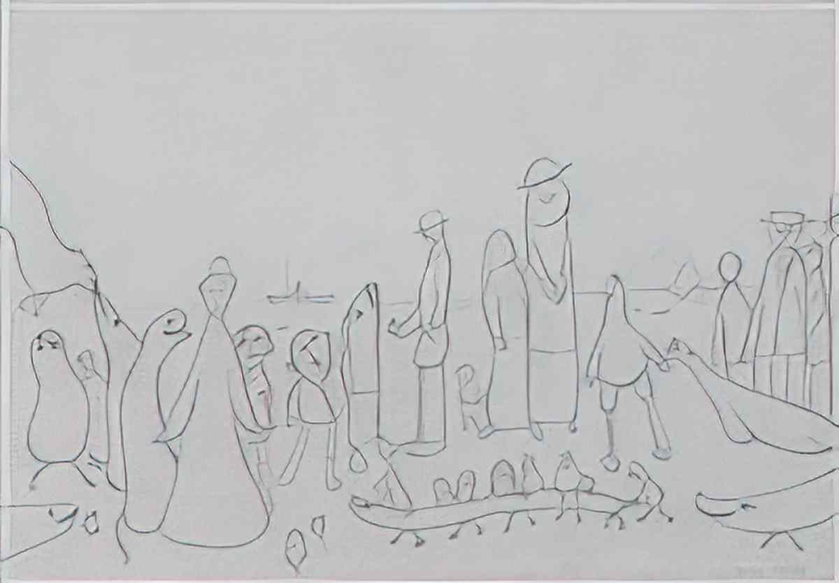 L S Lowry figures at a gateway Art A4 Photo Print