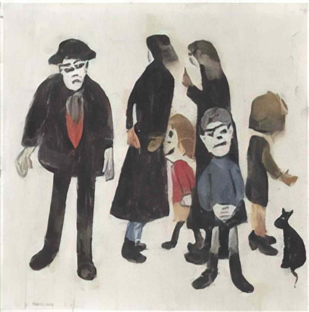 L S Lowry figures by a factory Art A4 Photo Print