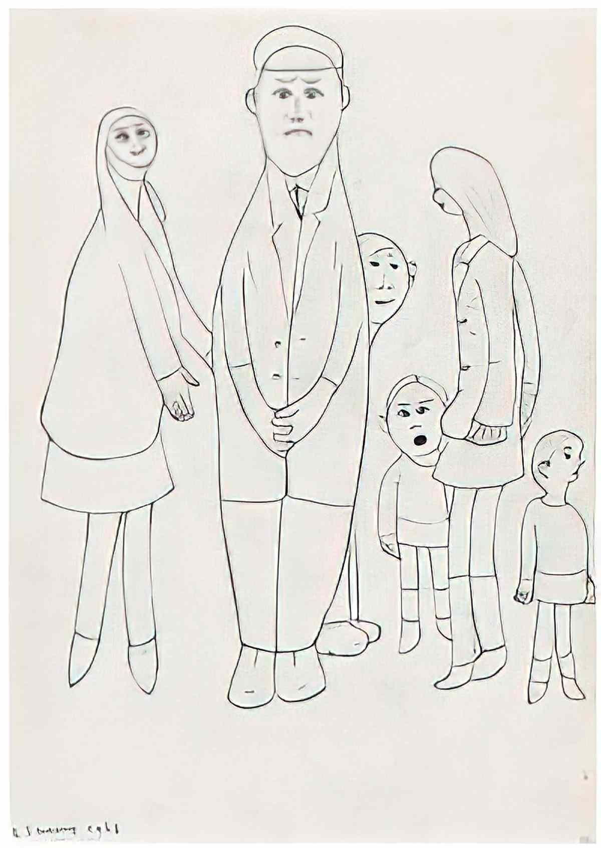 L S Lowry figures by railings 2 Art A4 Photo Print
