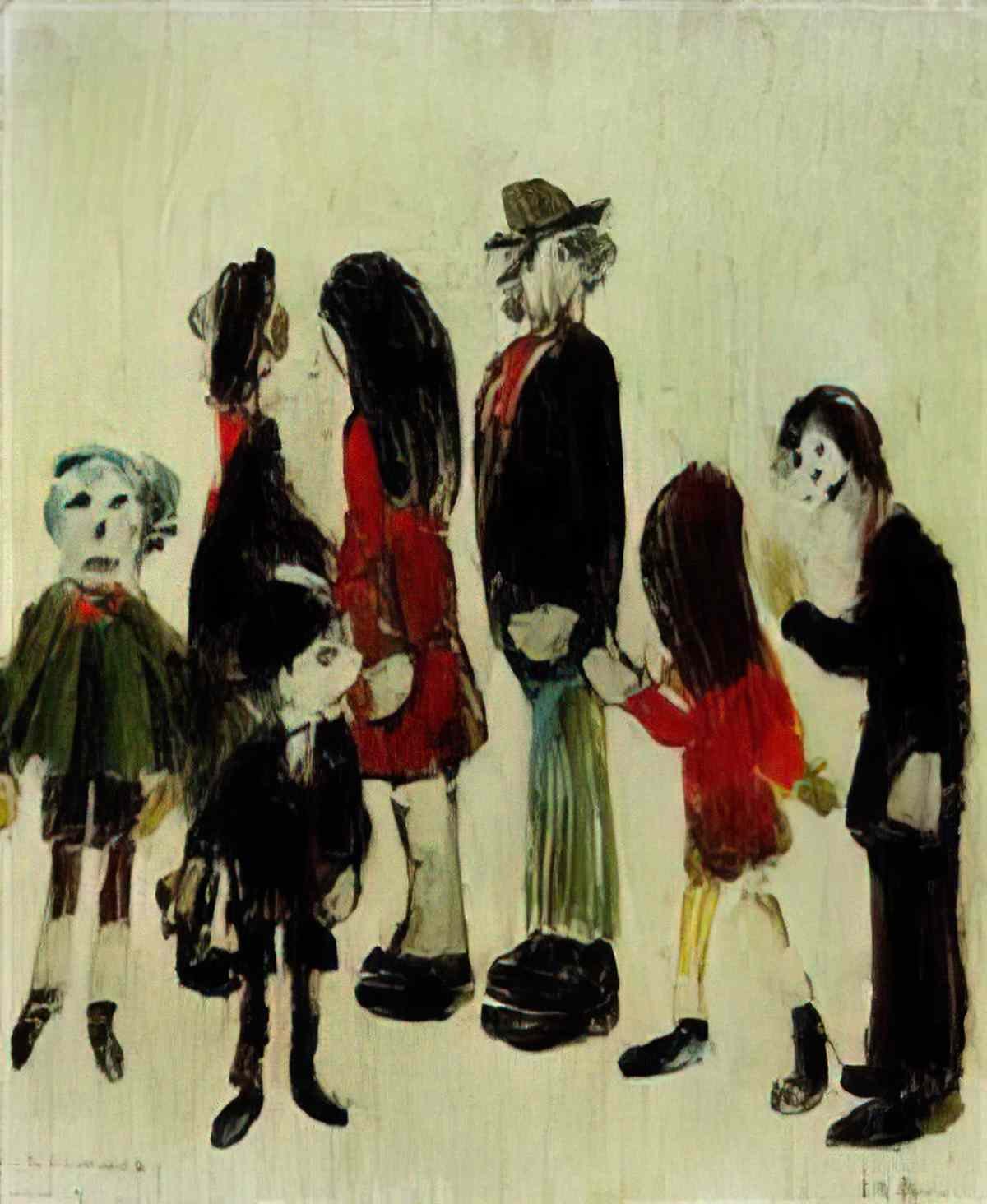 L S Lowry figures cats and dogs Art A4 Photo Print