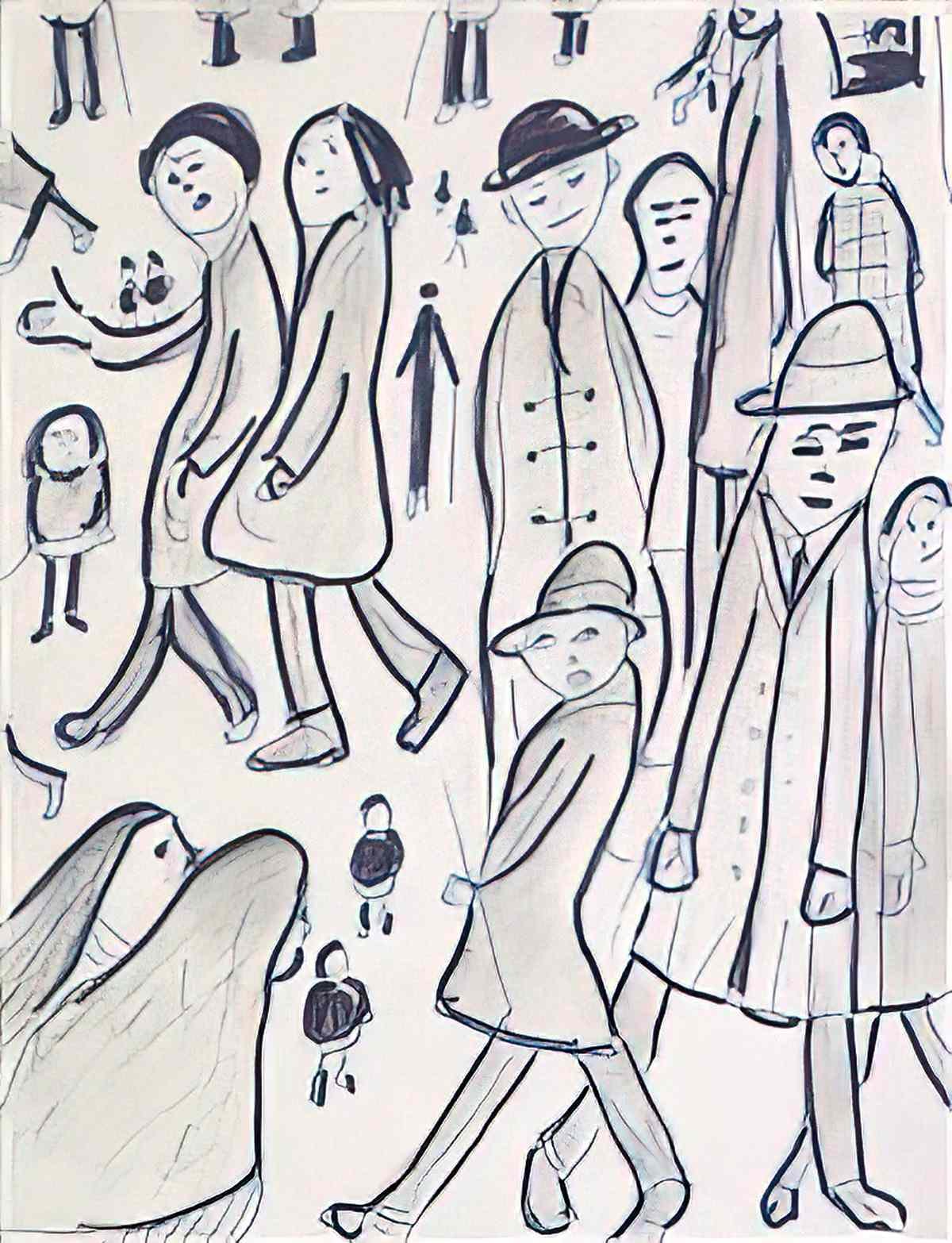 L S Lowry figures in a courtyard 2 Art A4 Photo Print