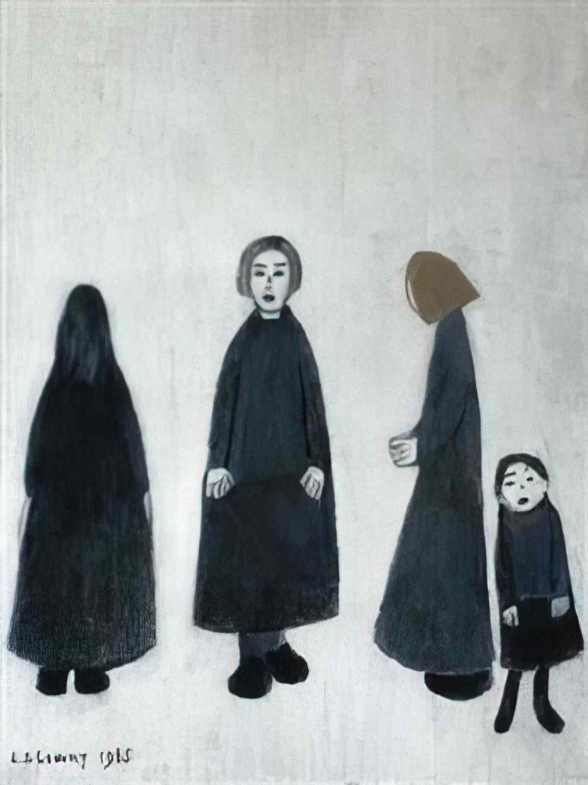 L S Lowry figures in a street1 Art A4 Photo Print