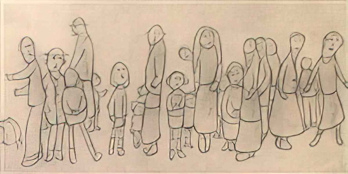 L S Lowry figures in a street5 Art A4 Photo Print