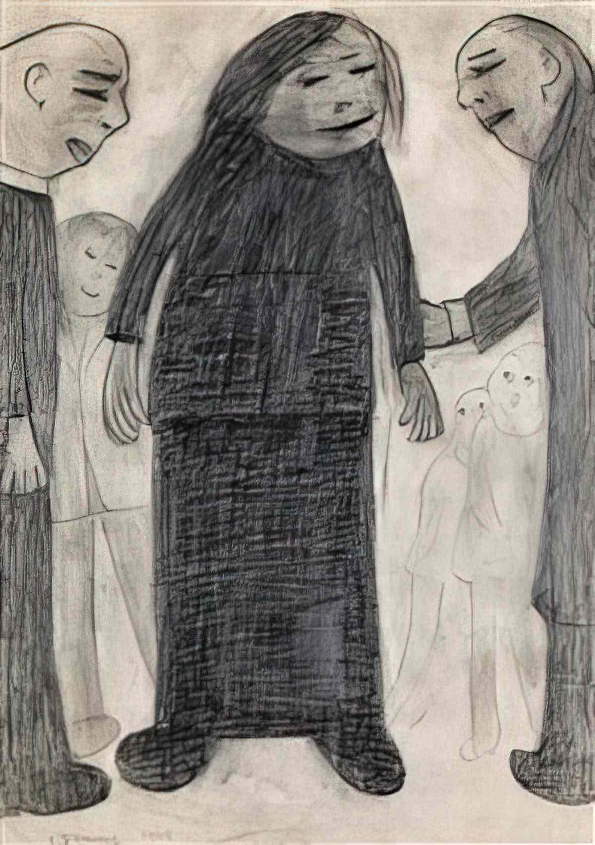 L S Lowry figures in a street7 Art A4 Photo Print