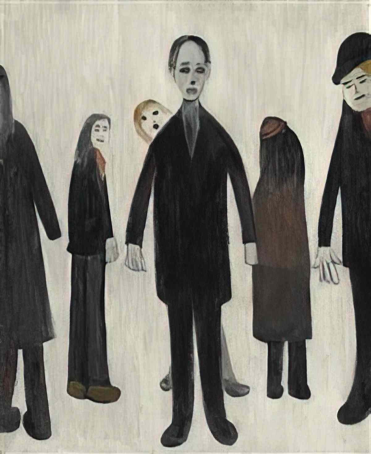 L S Lowry figures in a winding lane Art A4 Photo Print
