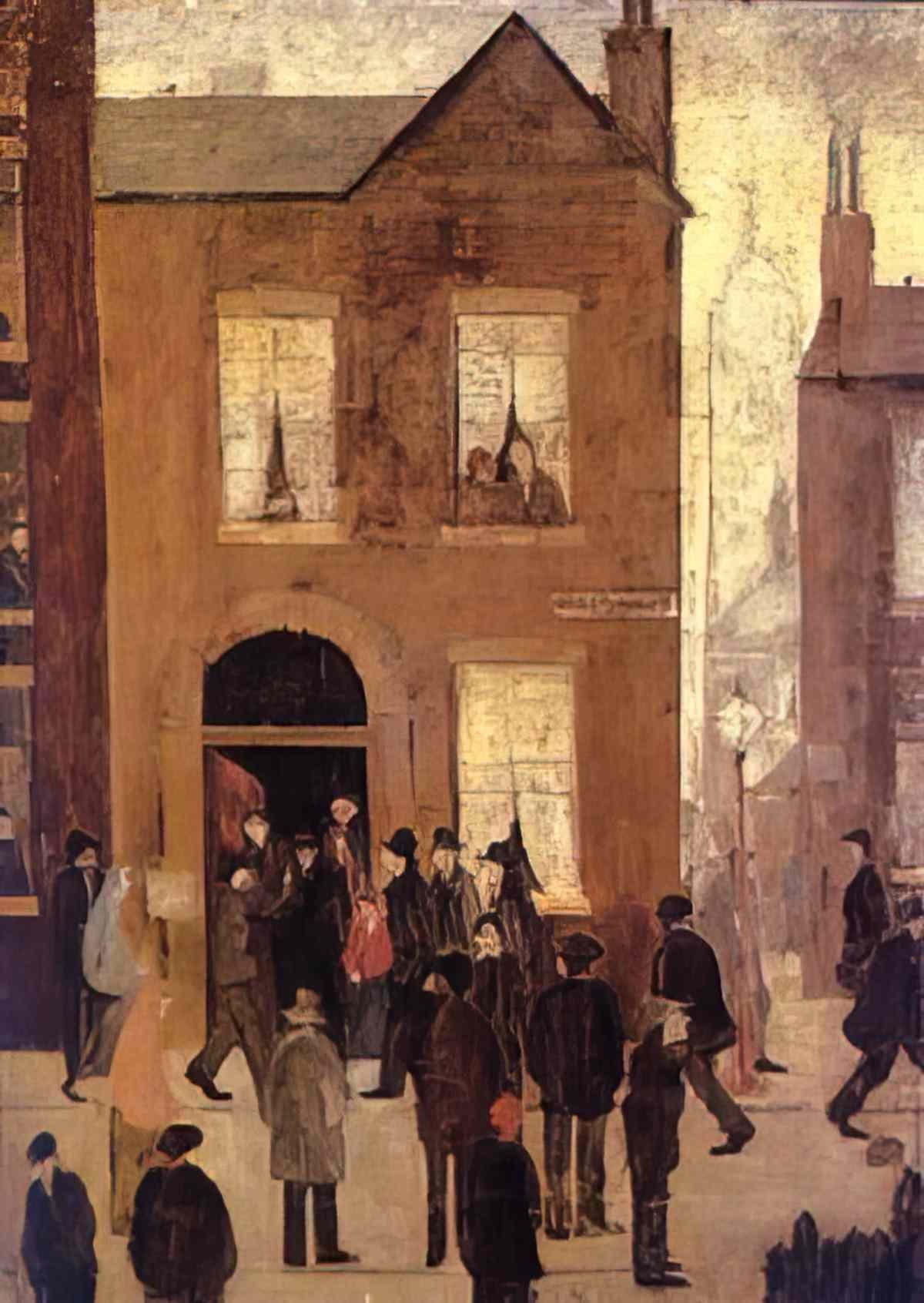 L S Lowry four figures and a dog Art A4 Photo Print