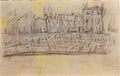 L S Lowry gateway with pillars and lamp post Art A4 Photo Print