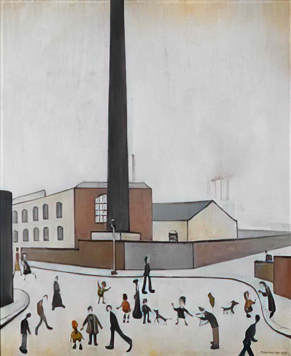 L S Lowry industrial scene with figures Art A4 Photo Print