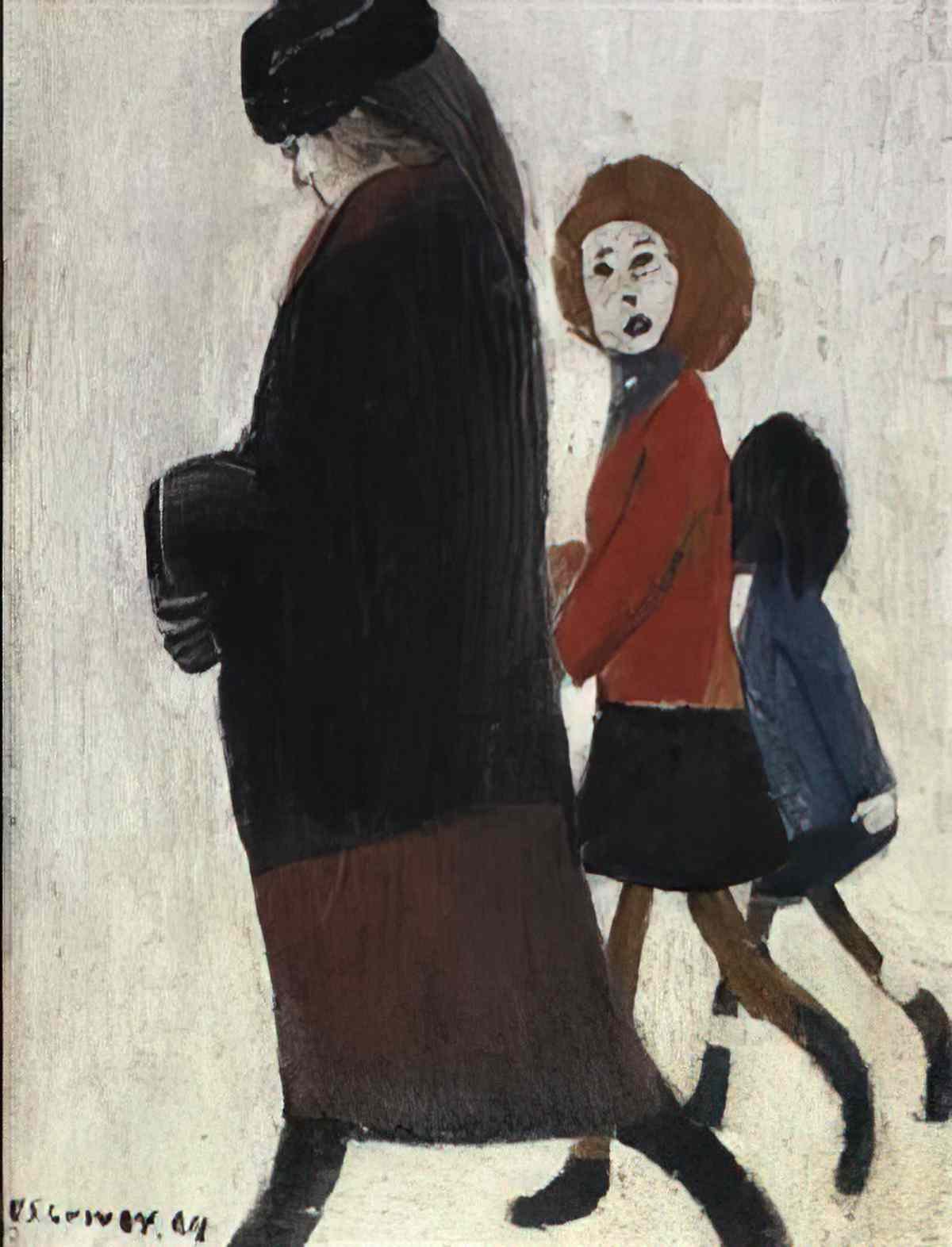 L S Lowry lady in a straw hat without a dog Art A4 Photo Print