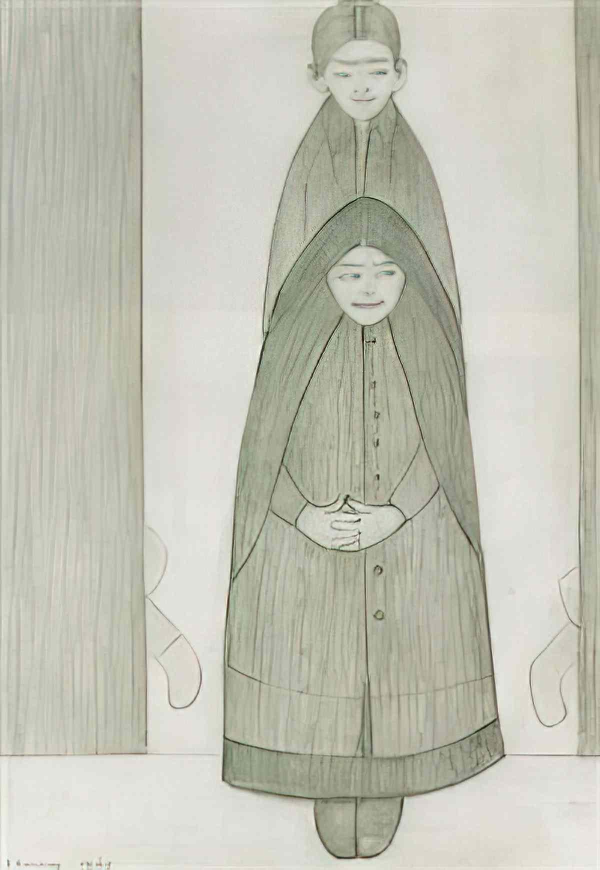 L S Lowry lady walking a dog Art A4 Photo Print