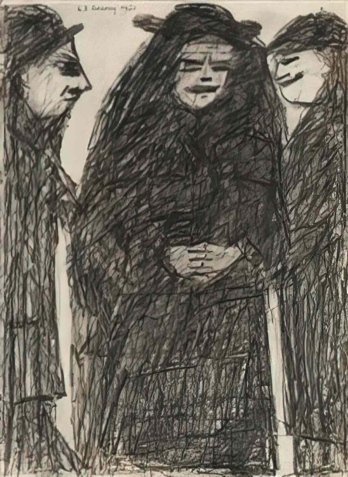 L S Lowry lady with a dog and a half Art A4 Photo Print