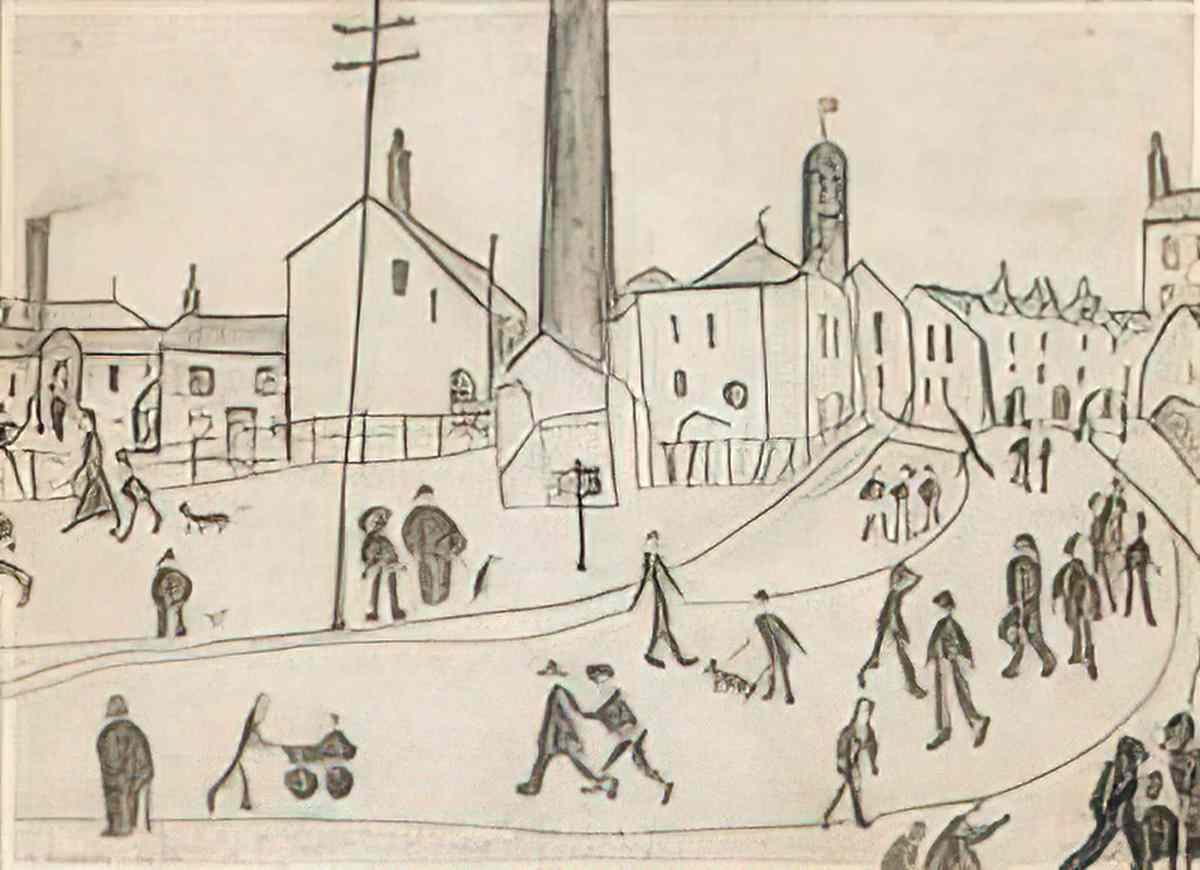 L S Lowry landscape with buildings Art A4 Photo Print