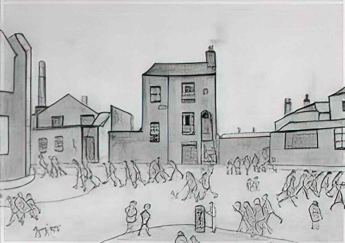 L S Lowry leaving work Art A4 Photo Print