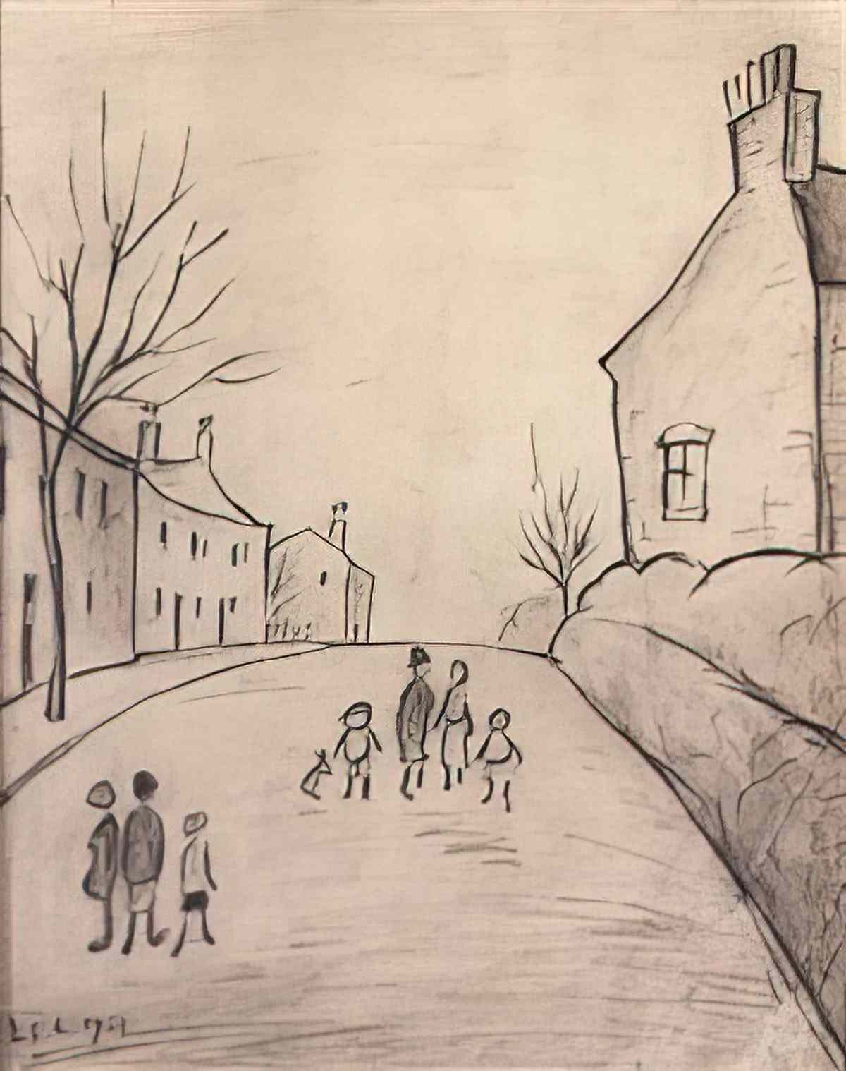 L S Lowry man fallen down a hole Art A4 Photo Print