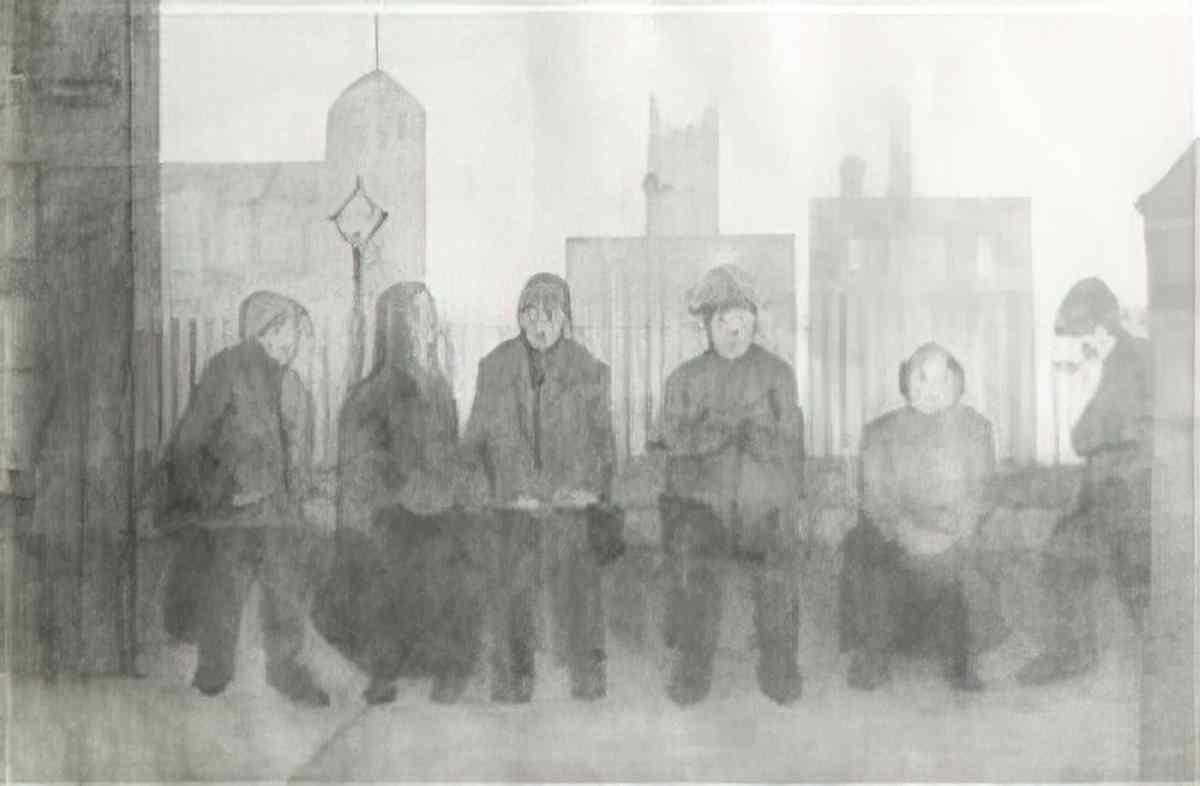 L S Lowry man with a pram and two dogs1 Art A4 Photo Print