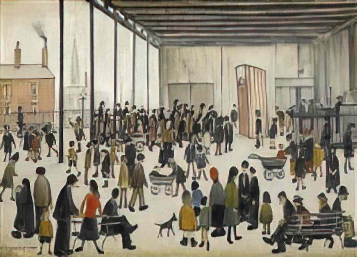 L S Lowry mother with children facing front and back Art A4 Photo Print
