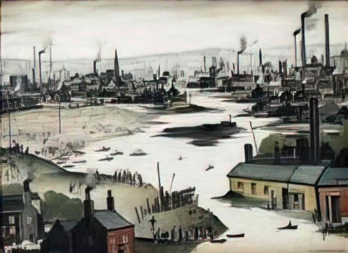 L S Lowry northern village street with figures Art A4 Photo Print