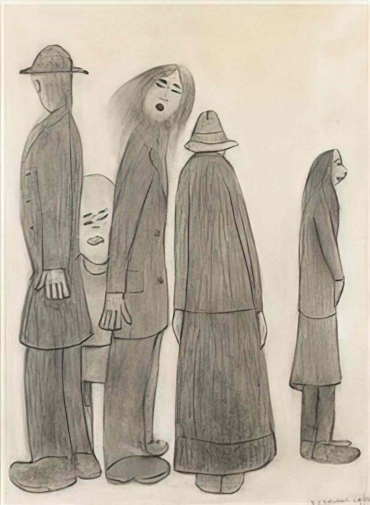 L S Lowry portrait drawing Art A4 Photo Print