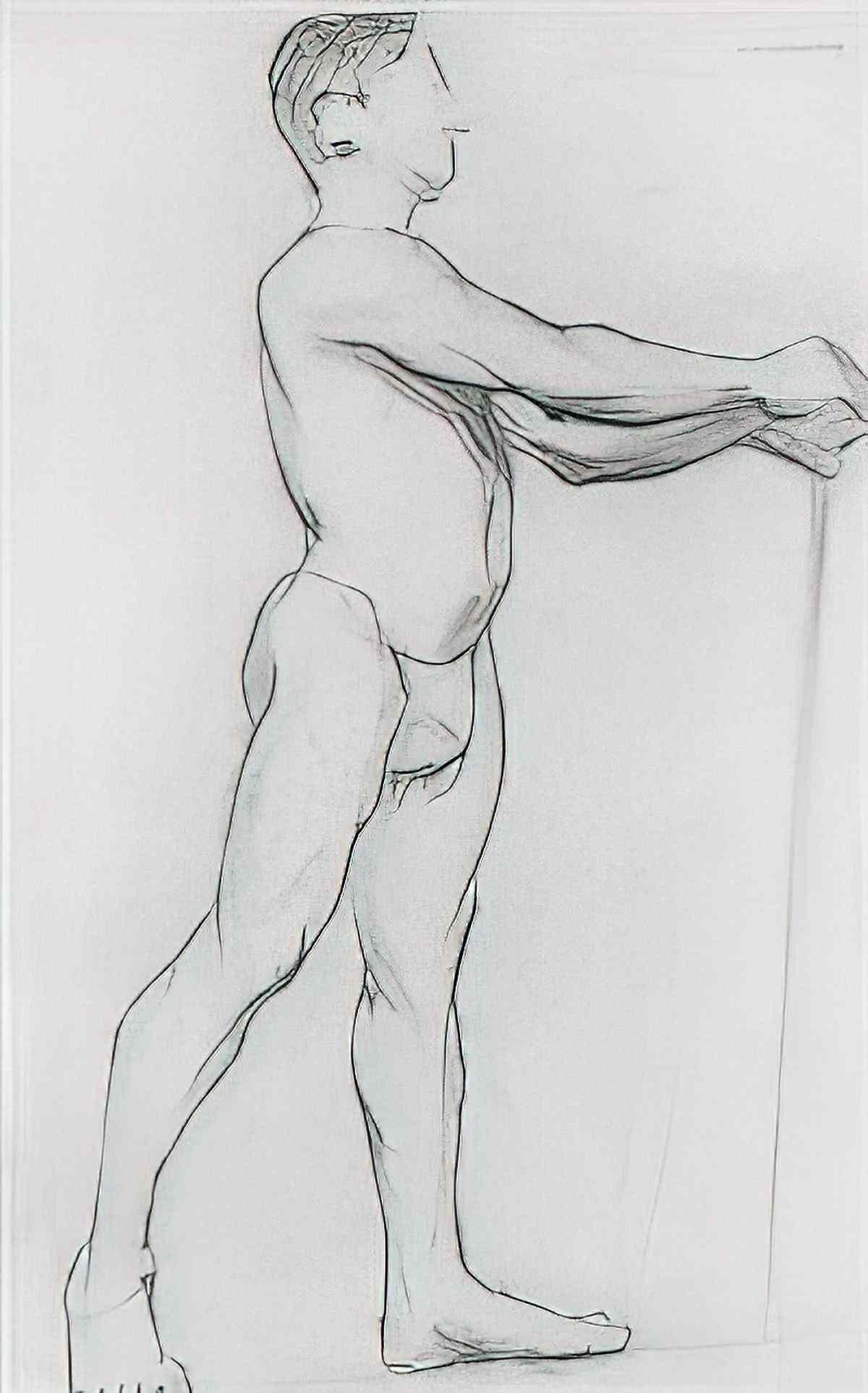 L S Lowry standing male nude Art A4 Photo Print