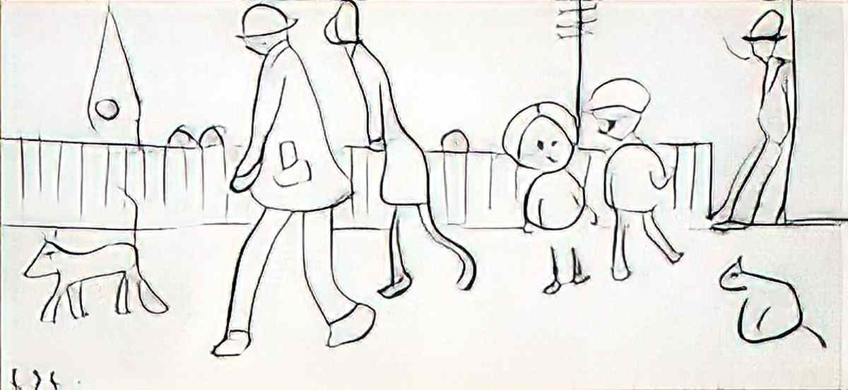 L S Lowry row of children Art A4 Photo Print